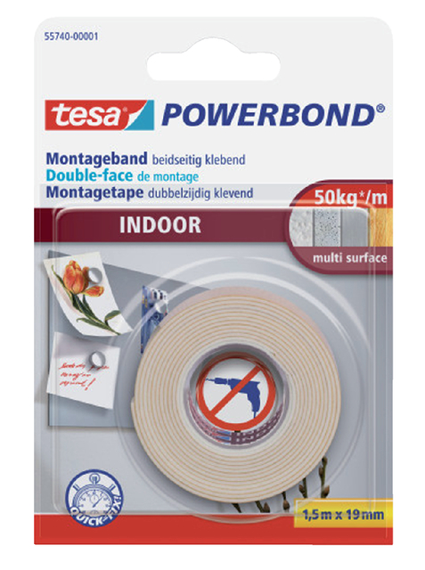 Dubbelzijdig montagetape tesa® Powerbond Indoor 1,5mx19mm wit afbeelding