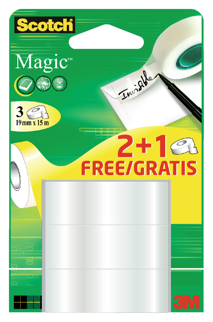 Plakband Scotch Magic 19mmx15m 2+1 gratis onzichtbaar 3 rollen afbeelding