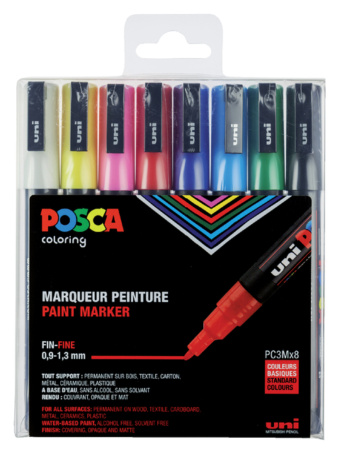 Verfstift Posca PC3M fijn assorti set à 8 stuks afbeelding
