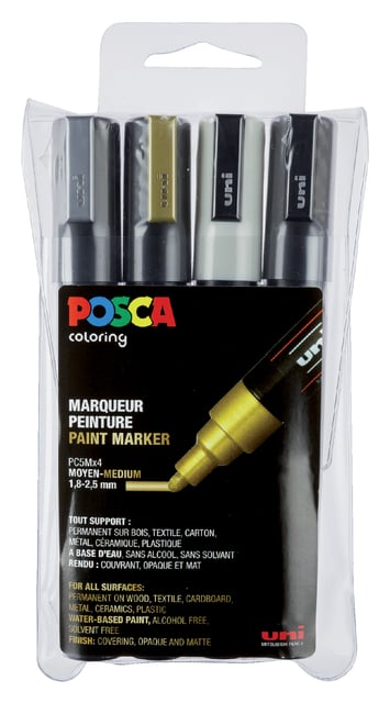 Paintmarker Uni POSCA PC5M medium assorti set à 4 stuks afbeelding
