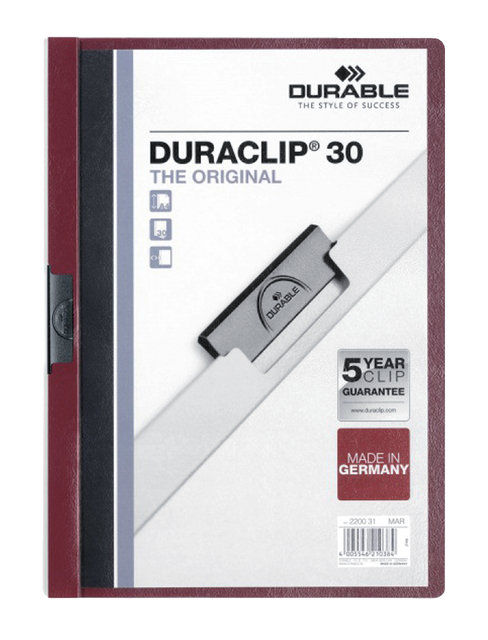 Klemmap Durable Duraclip A4 3mm 30 vellen aubergine afbeelding