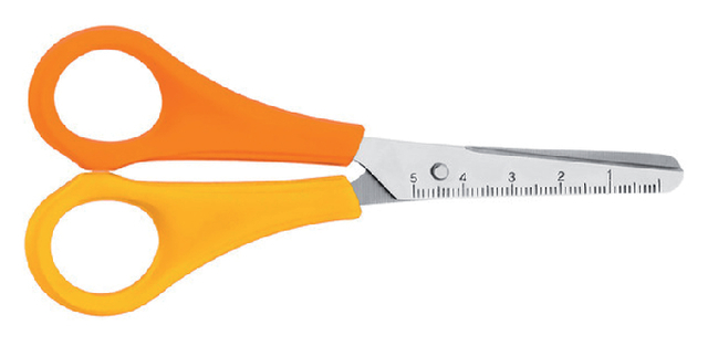 Kinderschaar Westcott 130mm ronde punt linkshandig geel/oranje afbeelding