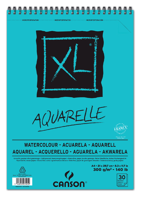 Aquarelblok Canson XL A4 30 vel 300gr spiraal afbeelding