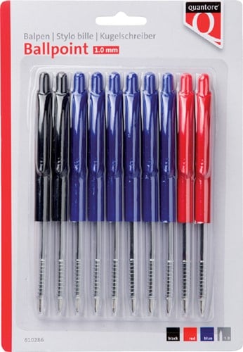 Balpen Quantore drukknop assorti 10 stuks