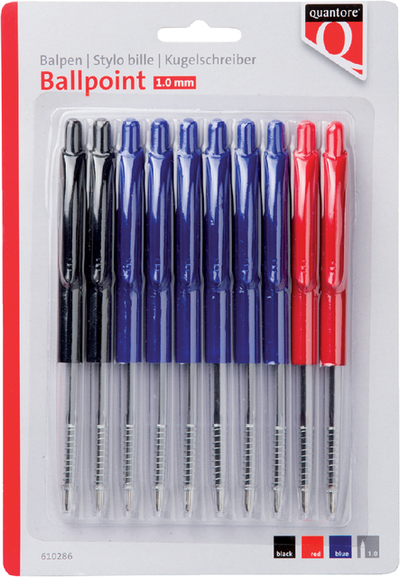 Balpen Quantore drukknop assorti 10 stuks afbeelding