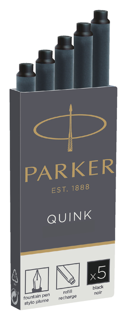 Inktpatroon Parker Quink permanent zwart pak à 5 stuks — Foto 2 van 2