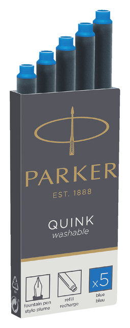 Inktpatroon Parker Quink uitwasbaar koningsblauw pak à 5 stuks — Foto 2 van 2