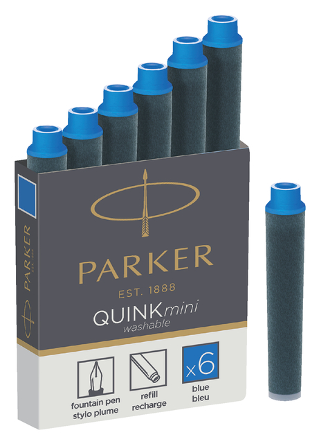 Inktpatroon Parker Quink mini tbv Parker esprit koningsblauw pak à 6 stuks afbeelding