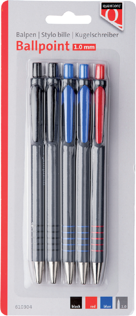 Balpen Quantore grip drukknop assorti 5 stuks afbeelding