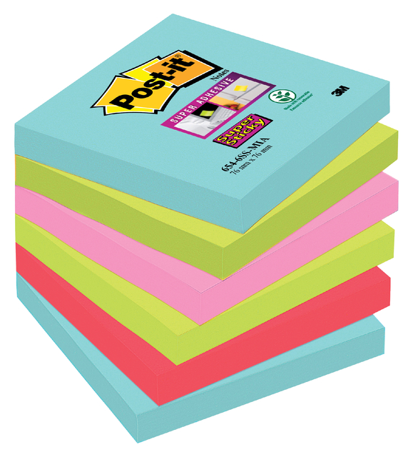 Post-it Memoblok 654 Super Sticky 76x76mm Cosmic 6 stuks