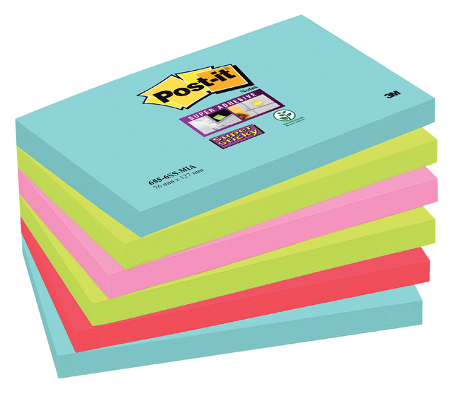 Memoblok Post-it 655 Super Sticky 76x127mm Cosmic 6 stuks afbeelding