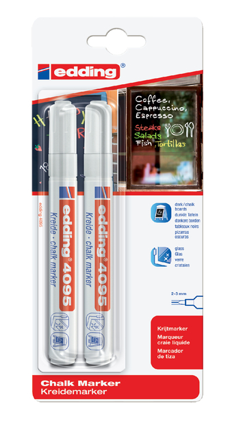 Krijtstift edding 4095 rond 2-3mm wit blister à 2 stuks afbeelding