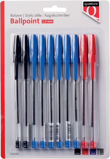 Balpen Quantore stick assorti blister 10 stuks afbeelding