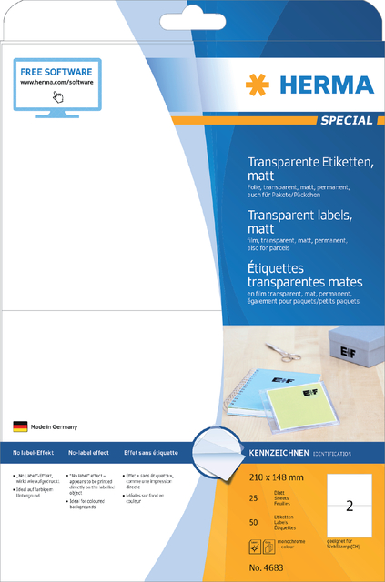 Etiket HERMA 4683 210X148mm transparant mat 50 etiketten afbeelding