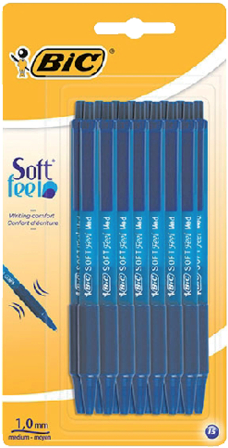 Balpen Bic soft feel clic grip blauw medium blister à 15 stuks afbeelding