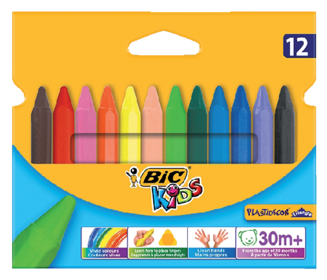 Kleurkrijt BicKids 857 Plastidecor triangel assorti etui à 12st afbeelding