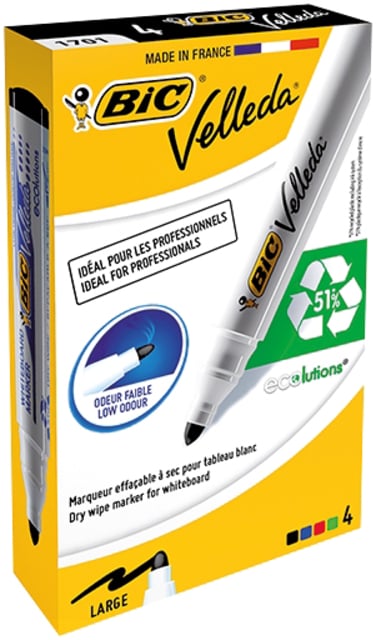 Viltstift Bic Velleda 1701 whiteboard rond large assorti doos à 4 stuks afbeelding