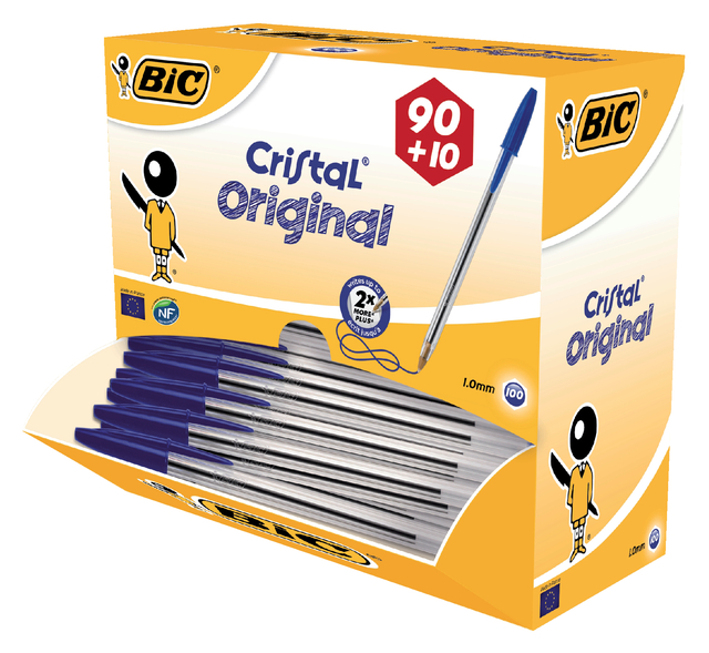 Balpen Bic Cristal medium blauw doos à 90+10 gratis — Foto 2 van 2