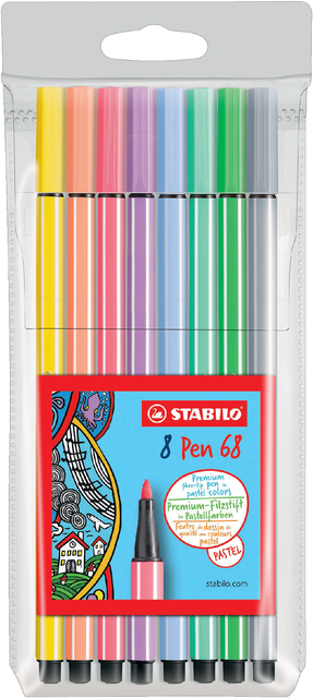 Viltstift STABILO Pen 68 medium pastel assorti etui à 8 stuks afbeelding