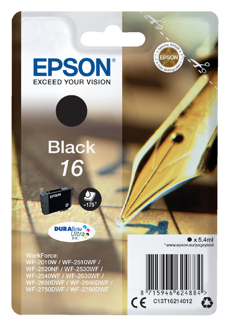 Inktcartridge Epson 16 T1621 zwart afbeelding