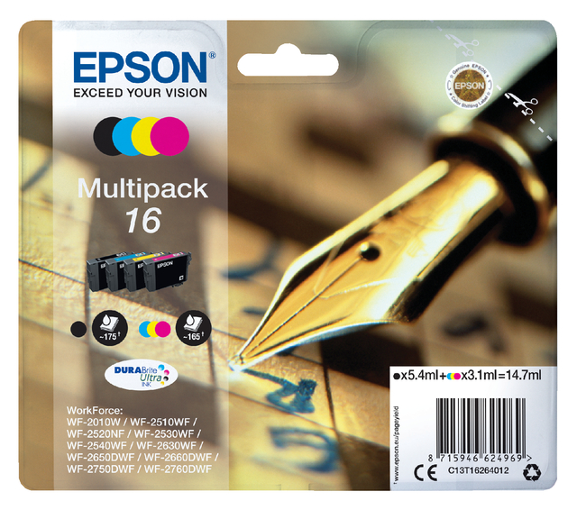 Inktcartridge Epson 16 T1626 zwart + 3 kleuren afbeelding