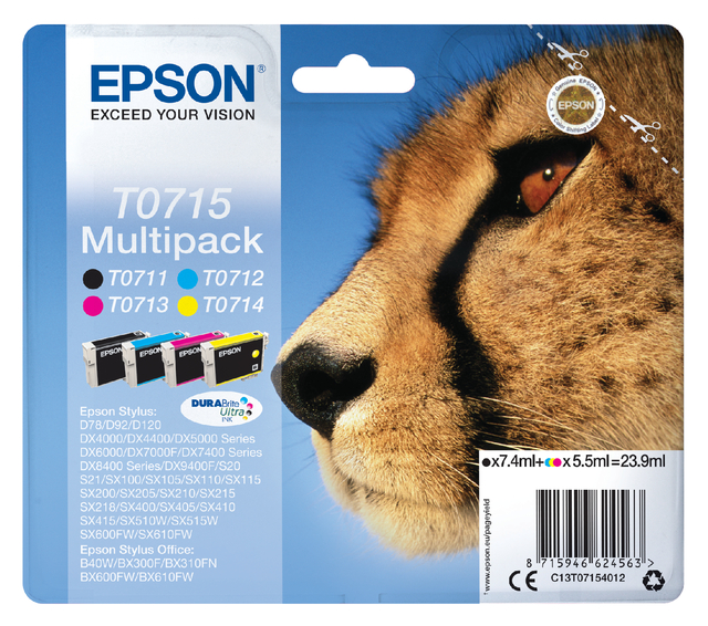 Inktcartridge Epson T0715 zwart + 3 kleuren afbeelding