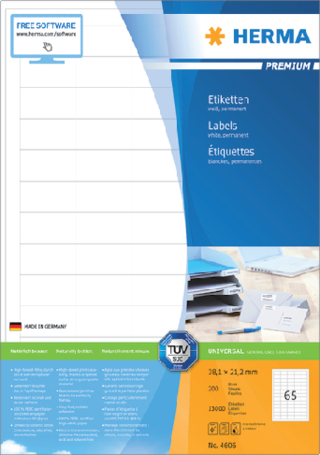 Etiket HERMA 4606 38.1x21.2mm premium wit 13000stuks afbeelding
