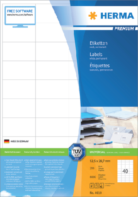 Etiket HERMA 4610 52.5x29.7mm premium wit 8000stuks afbeelding