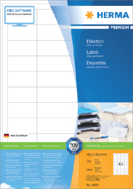 Etiket HERMA 4608 48.3x25.4mm premium wit 8800stuks afbeelding