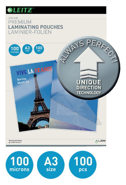 Lamineerhoes Leitz iLAM A3 2x100micron 100 stuks — Foto 2 van 2