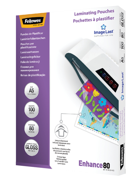 Lamineerhoes Fellowes A5 2x80micron glans 100 stuks afbeelding