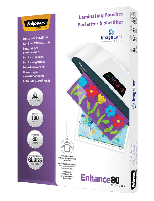 Lamineerhoes Fellowes A4 2x80micron glans 100 stuks afbeelding