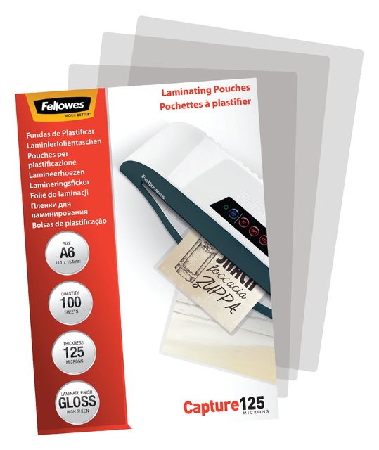 Lamineerhoes Fellowes A6 2x125micron glans 100 stuks — Foto 2 van 2
