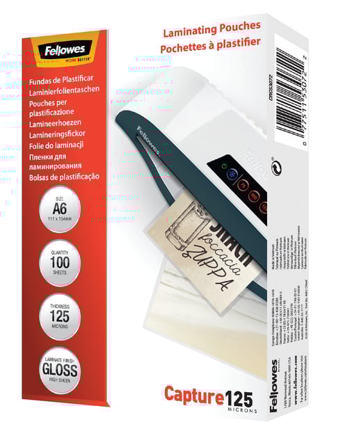 Lamineerhoes Fellowes A6 2x125micron glans 100 stuks afbeelding