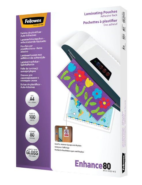 Lamineerhoes Fellowes A4 zelfklevend 2x80micron 100 stuks afbeelding