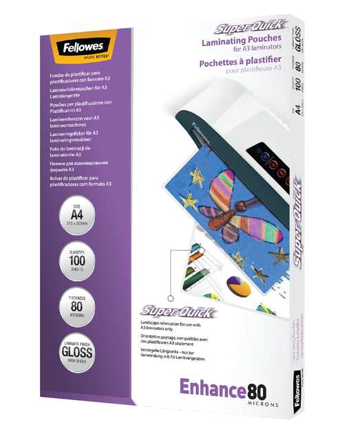 Lamineerhoes Fellowes A4 Superquick 2x80micron 100 stuks afbeelding