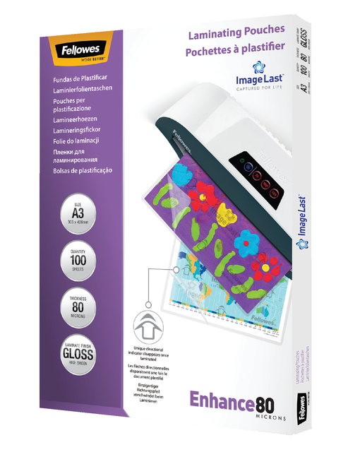 Lamineerhoes Fellowes A3 2x80micron glans 100 stuks afbeelding