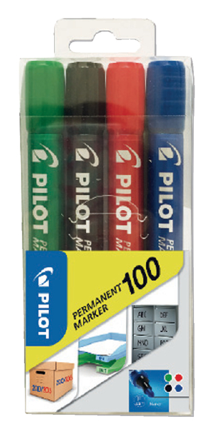 Viltstift PILOT 100 rond fijn assorti blister à 4 stuks afbeelding