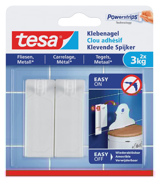 Klevende Spijker tesa® tegels & metaal 3kg wit 2 stuks afbeelding