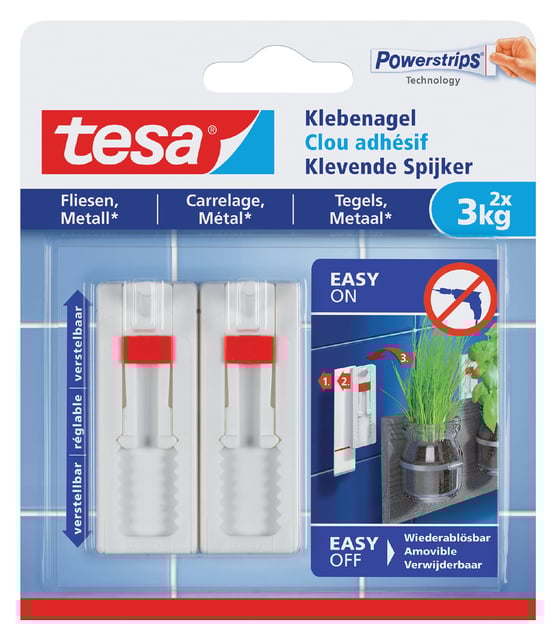 Klevende Spijker tesa® tegels & metaal 3kg verstelbaar wit 2 stuks afbeelding