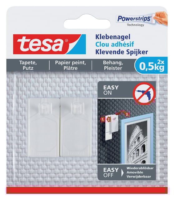 Klevende spijker tesa® behang en pleisterwerk 0,5kg wit 2 stuks afbeelding