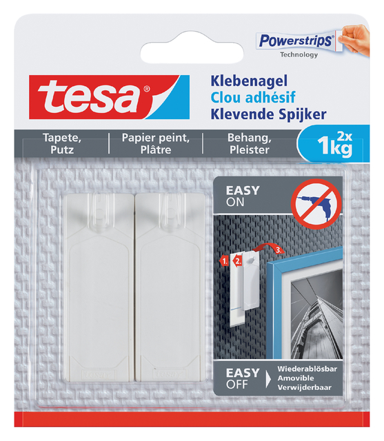 Klevende spijker tesa® behang en pleisterwerk 1kg wit 2 stuks afbeelding