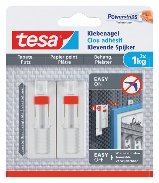 Klevende spijker tesa® behang en pleisterwerk 1kg verstelbaar wit 2 stuks afbeelding