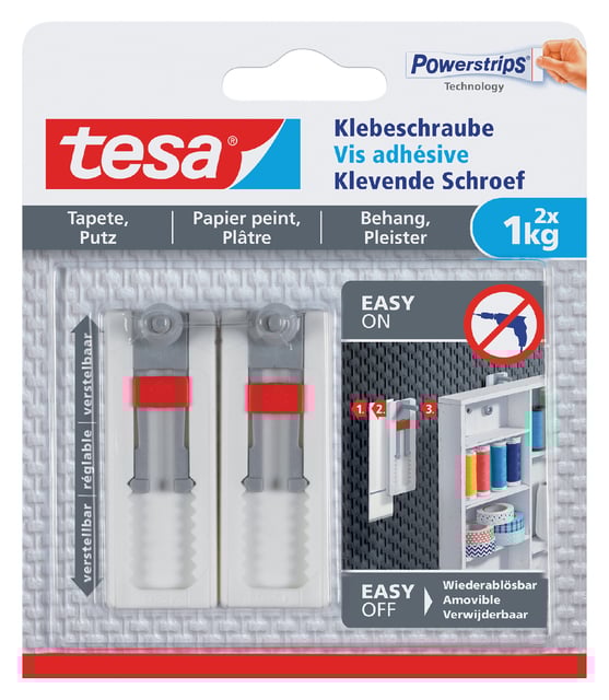 Klevende schroef tesa® behang en pleisterwerk 1kg verstelbaar wit 2 stuks afbeelding