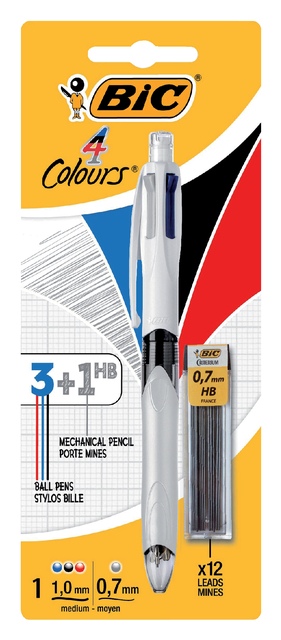 Balpen Bic 3kleuren met vulpotlood HB 0.7mm medium wit blister à 1 stuk afbeelding