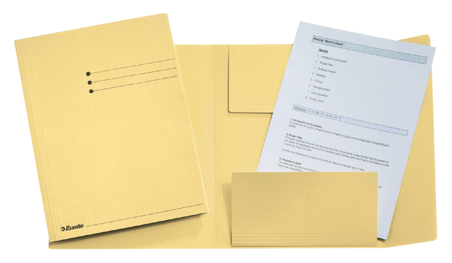 Dossiermap Esselte folio 3 kleppen manilla 275gr geel afbeelding
