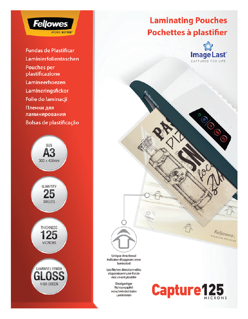 Lamineerhoes Fellowes A3 2x125micron glans 25 stuks afbeelding