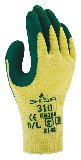 Handschoen Showa 310 grip latex L groen/geel afbeelding