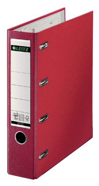 Giro-bank ordner Leitz A4 met dubbele mechaniek 80mm PP rood afbeelding