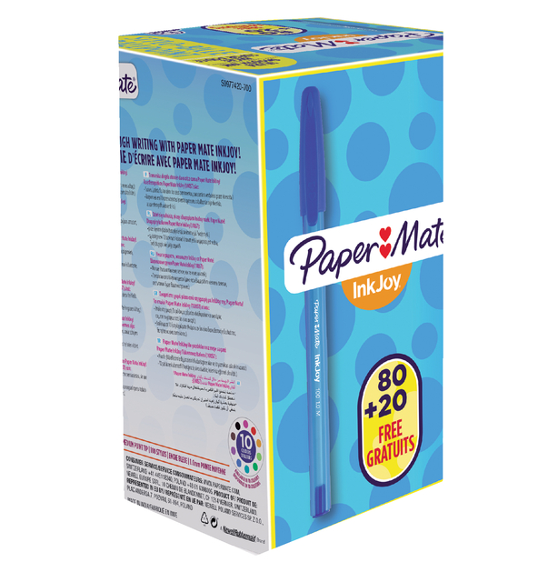 Balpen Paper Mate Inkjoy 100 medium blauw valuepack 80+20 gratis — Foto 2 van 2